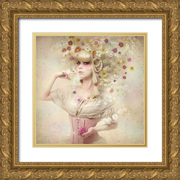 Murakami, Kiyo 20x20 Gold Ornate Wood Framed with Double Matting Museum Art Print Titled - Girl of the flower garden