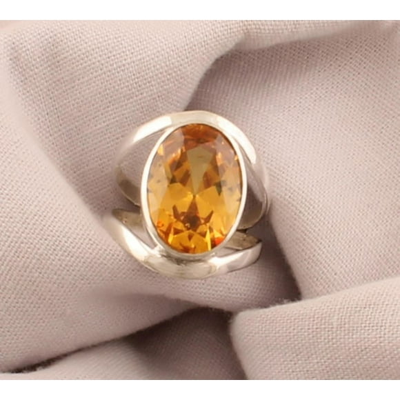 Natural Citrine And Cubic Zirconia Gemstone Ring - 925 Solid Sterling Silver - Handmade Silver Ring Engagement Ring Anniversary Gift For Her