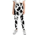 thumbnail image 2 of COEQINE Black White Cow Print Girls' Yoga Leggings Pants Full Length Athletic Trousers High Waist Tummy Control, for 12-13 Years Kids Girls, 2 of 7