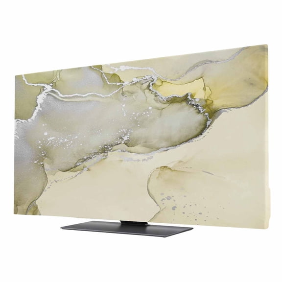 Indoor TV Cover 55 Inch, Marble Yellow Elastic Monitor Dust Covers for Television, Desktop Computer Modern Abstract Ink Painting Luxury Dustproof Fitted TV Cover for Inside 47.9"L x 26.9"H
