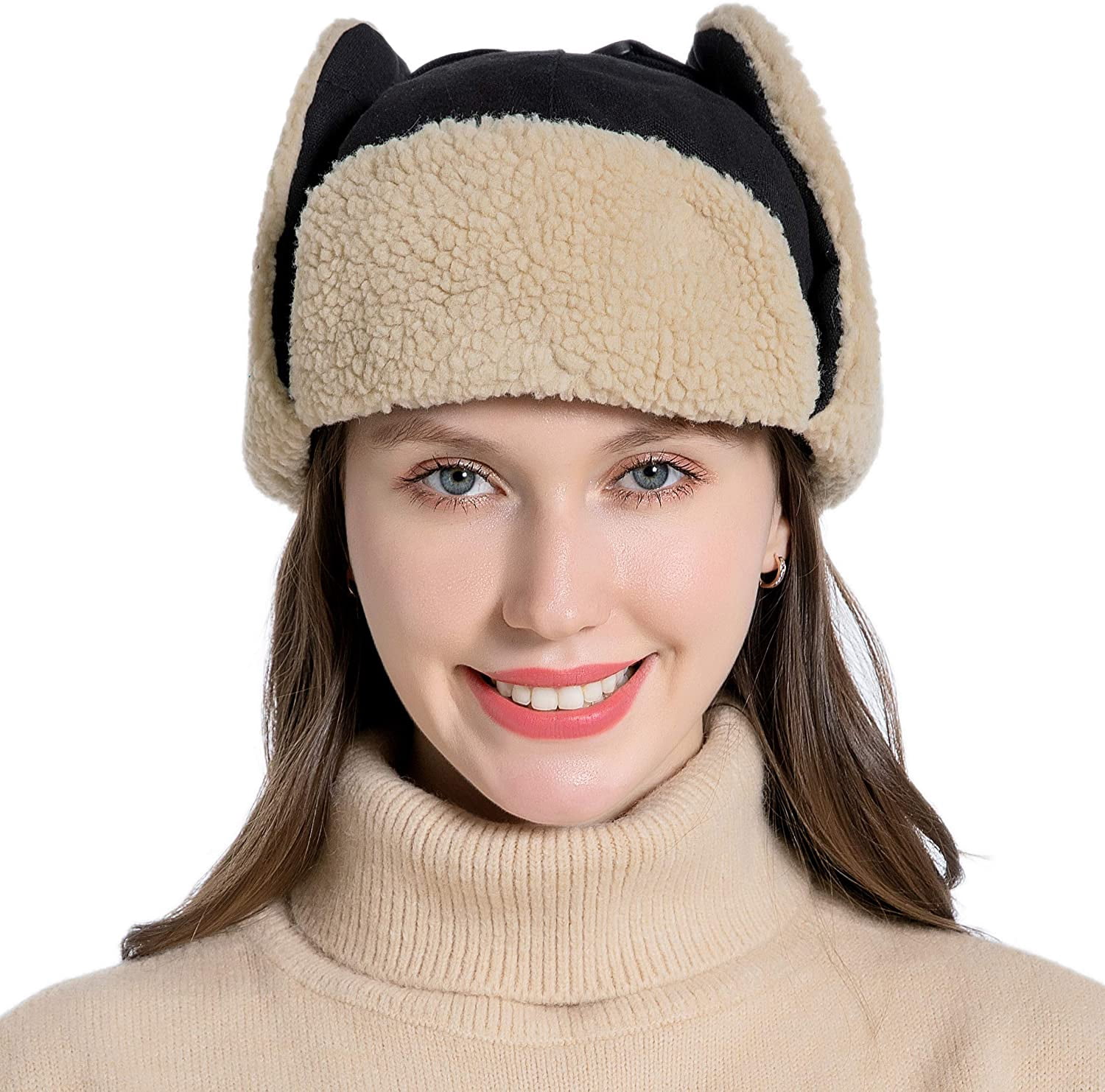 Muryobao Winter Hat Cold Weather Trapper Hat Outdoor Warm Windproof Ski Cap with Ear Flap Trooper Hunting Hats for Men Women Black