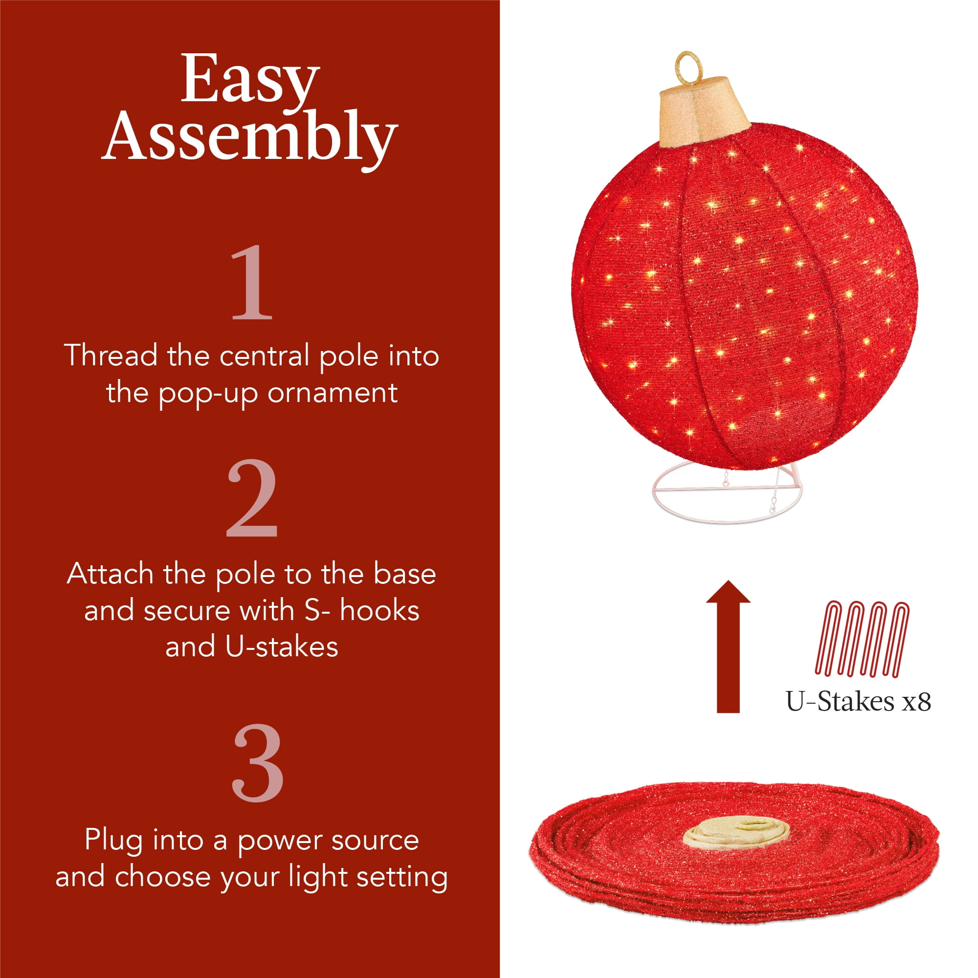 Best Choice Products 2pc Lighted Pop-Up Christmas Ornaments Outdoor Holiday Decoration w/ 180 LED Lights - Red/Gold