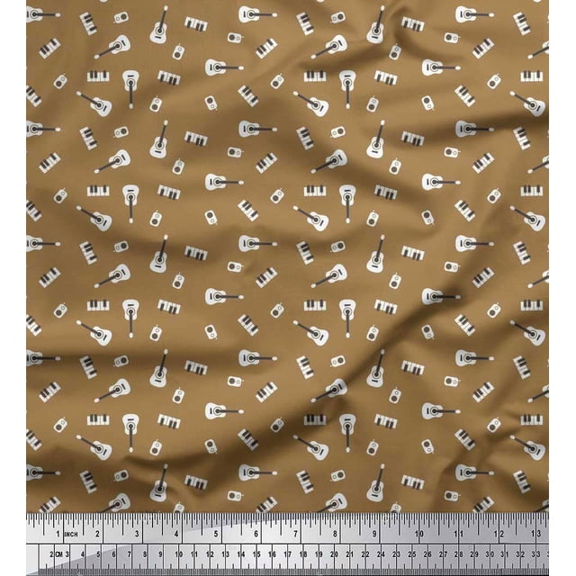 Soimoi Georgette Viscose Fabric Radio Transistor,Guitar & Piano Musical Instrument Fabric Prints by Yard 42 Inch Wide