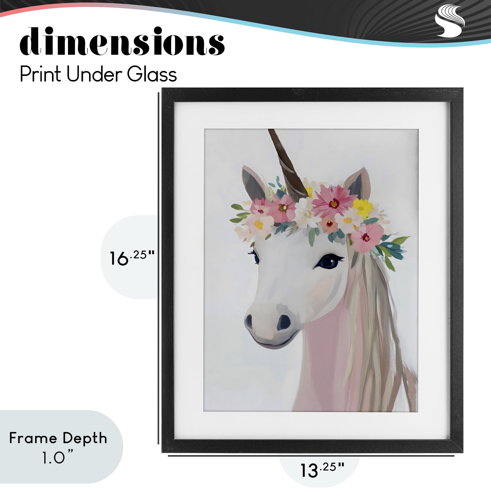 Stupell Industries Flower Crown Unicorn Black Framed Print Under Glass, design by The Prints Vibe