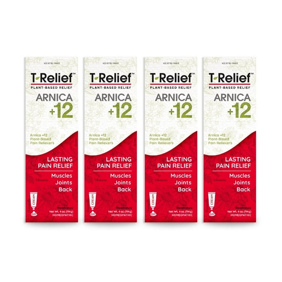 MediNatura T-Relief Arnica  12 Cream Natural Relieving Actives for Back Pain Joint Soreness Muscle Aches & Stiffness, Whole Body Fast Acting Relief for Women & Men - 4 oz (4 Pack)