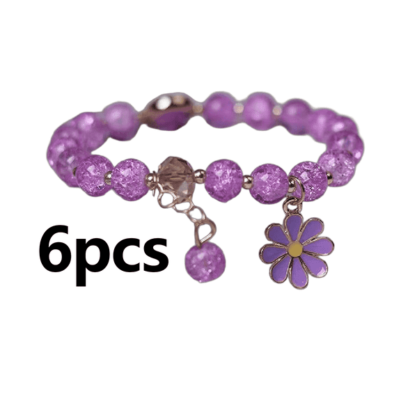 DESIGNICE 2026 New 6Pcs Bracelets for Teen Girls Charm Bracelet Couple Bracelets Shiny Beads Bracelet Charms Purple for Birthday Party School Gift