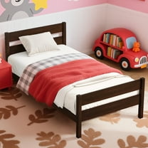 Miniyam Wood Twin Size Bed with Headboard for Kids and Teens, Espresso