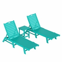 WestinTrends Malibu 3 Pieces Chaise Lounge Set with Side Table, All Weather Poly Lumber Outdoor Lounge Chairs Set of 2 and End Table, Turquoise