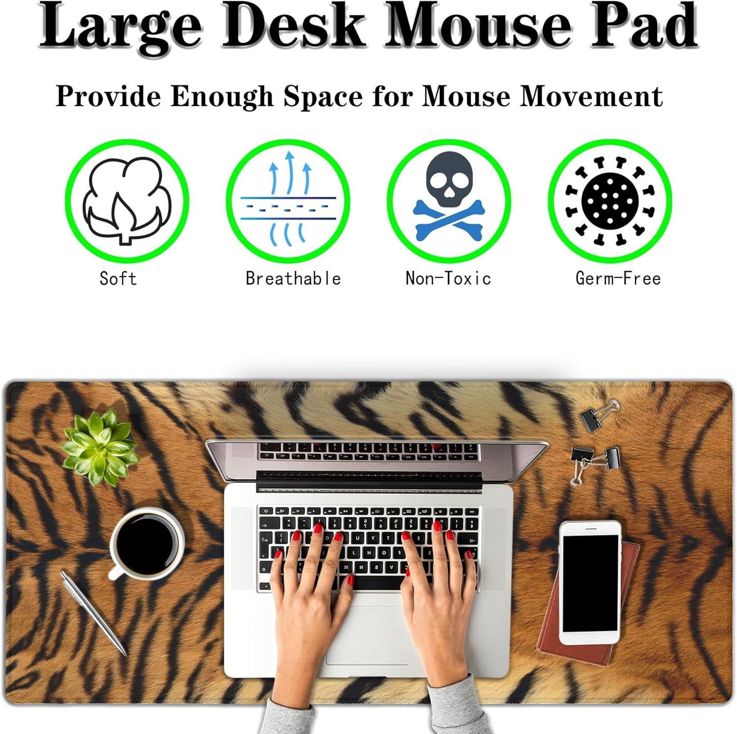 Large Mouse Pad Yellow Desk Pads Gaming Mouse Pads Keyboard Pads Extra Large Gaming Mouse Pad Non-Slip Rubber Base 35.4" X 15.7" for Game Office, Panthera Tigris Corbett Skin Pelt