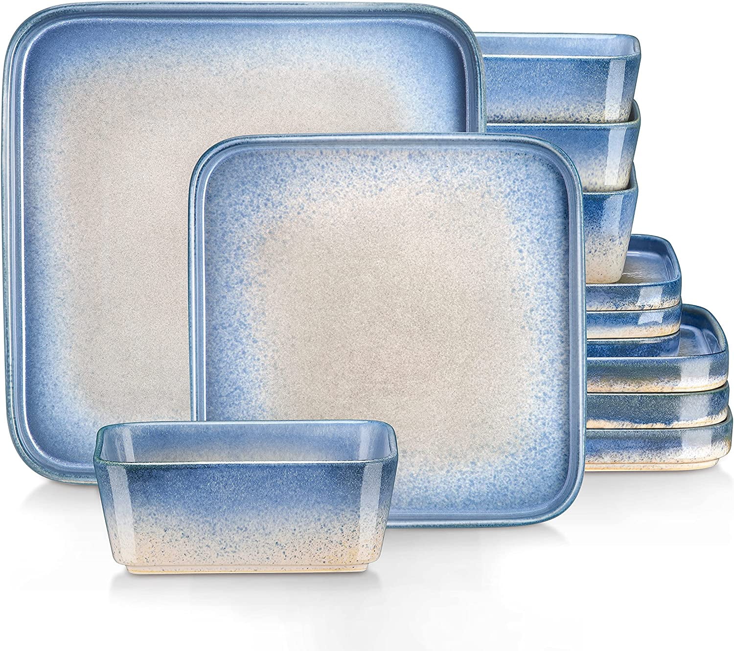 vancasso Stern GreenBlue Dinner Set Square Reactive Glaze Tableware