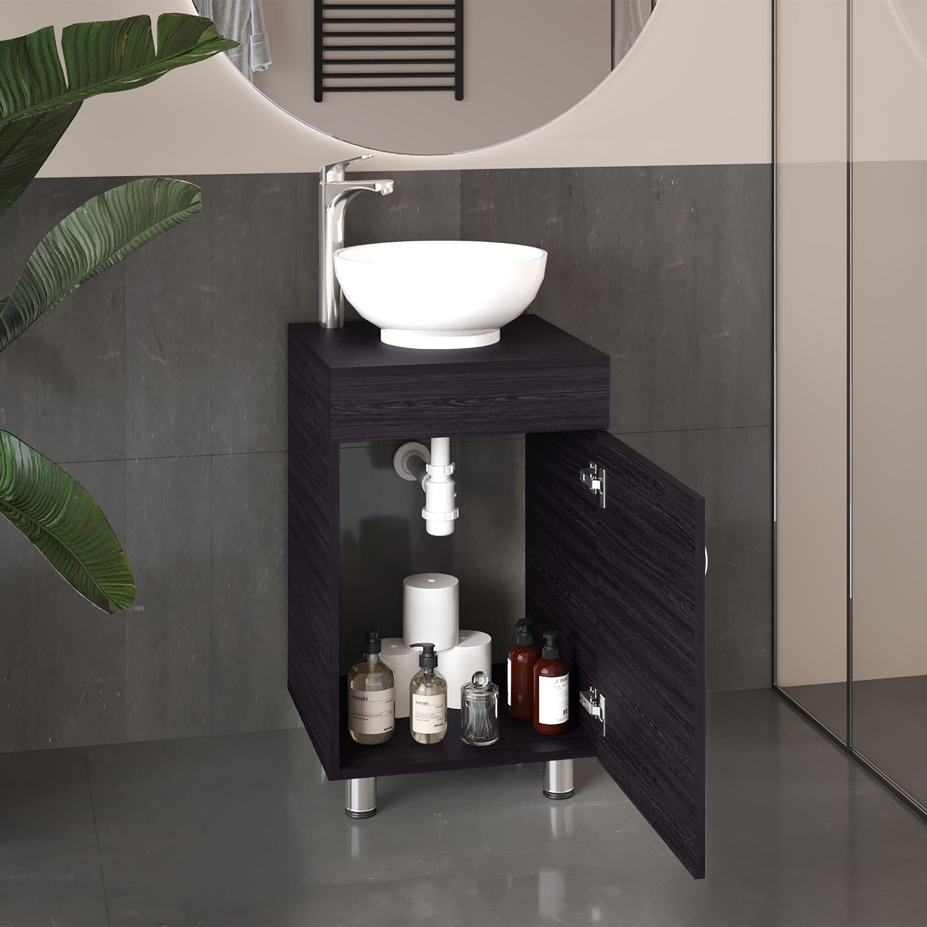 Vanity With Sink, Bathroom Vanity with Sink, 1 Door, 4 Legs, Black Bathroom Vanity,Engineered Wood Single Sink Vanity, Bath & Faucets Bathroom Vanities