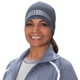 thumbnail image 4 of TrailHeads Ponytail Hat - Adrenaline Series | Women’s Running Beanie with Reflective Accents | Black Skull Cap - heather navy / reflective, 4 of 5