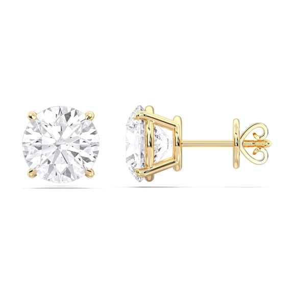 KEEVA JEWELS 5.00 Carat Round Moissanite Push Back Stud Earring for Women Yellow Gold Plated Silver