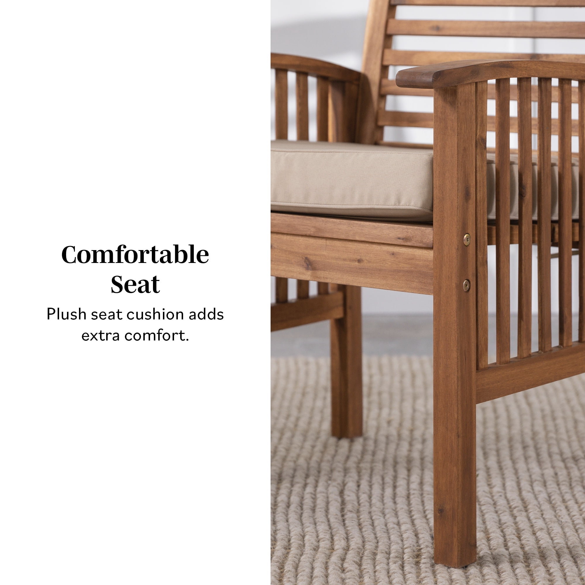 Walker Edison Outdoor Dining Chair - Acacia Wood - Set of 2 - Has Arms - Dark Brown