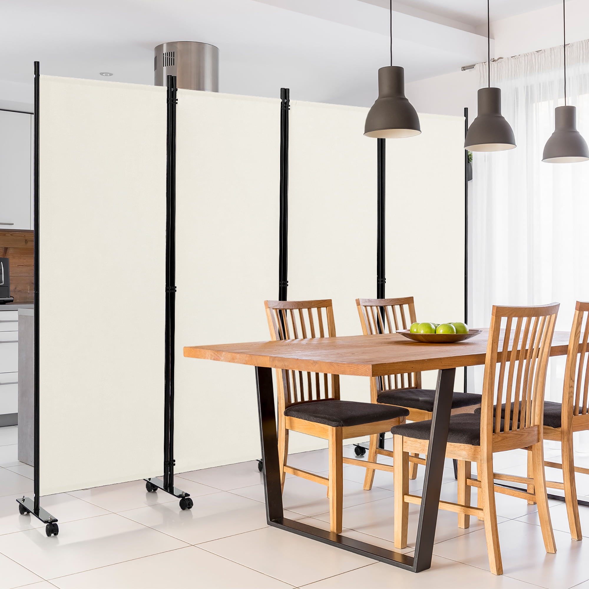 Costway 4-Panel Folding Room Divider 6FT Rolling Privacy Screen with Lockable Wheels White