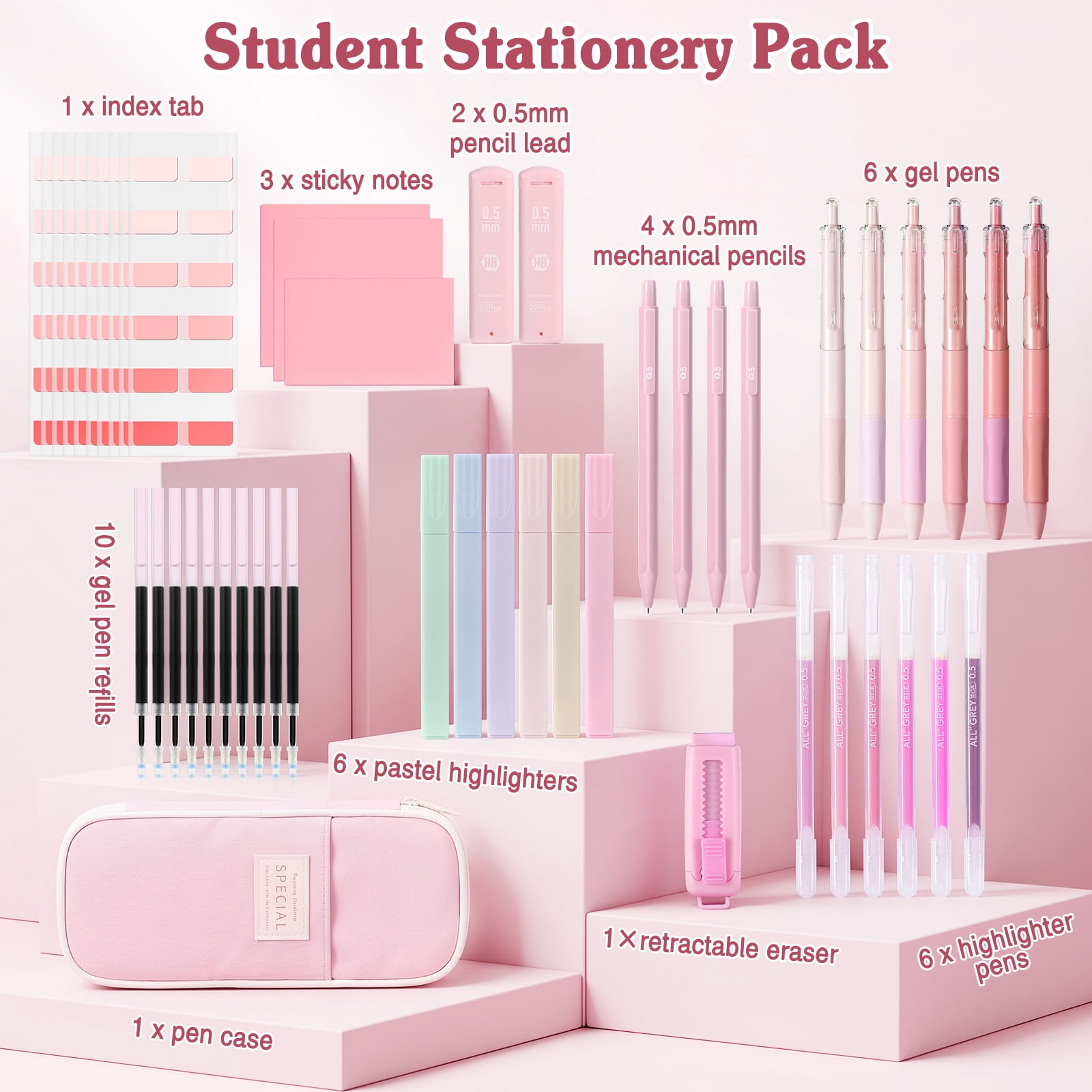 MoKo 39Pcs Aesthetic School Supplies with Pencil Case for Students