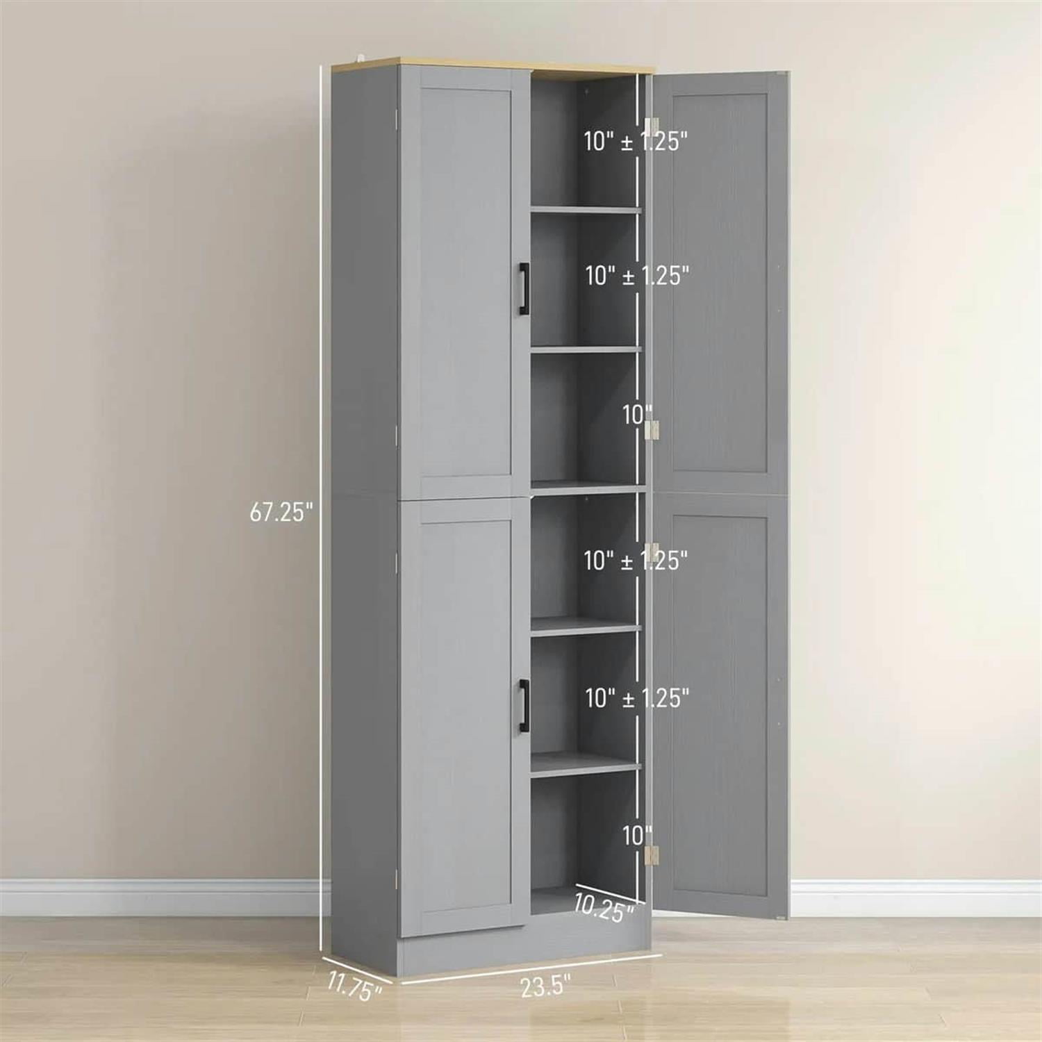 Demi Bonn 67" Freestanding Kitchen Pantry, 4-Door Cabinet with Adjustable Shelves & Doors for Modern Kitchen, Gray