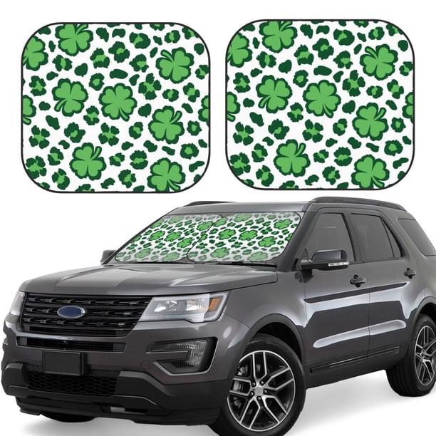 Fotbe Leopard print St. Patrick's Day Juego de 2 Piezas de Parasoles para Parabrisas | Bloqueador Solar para Auto | Accesorios Plegables para Protección Solar Interior-Small