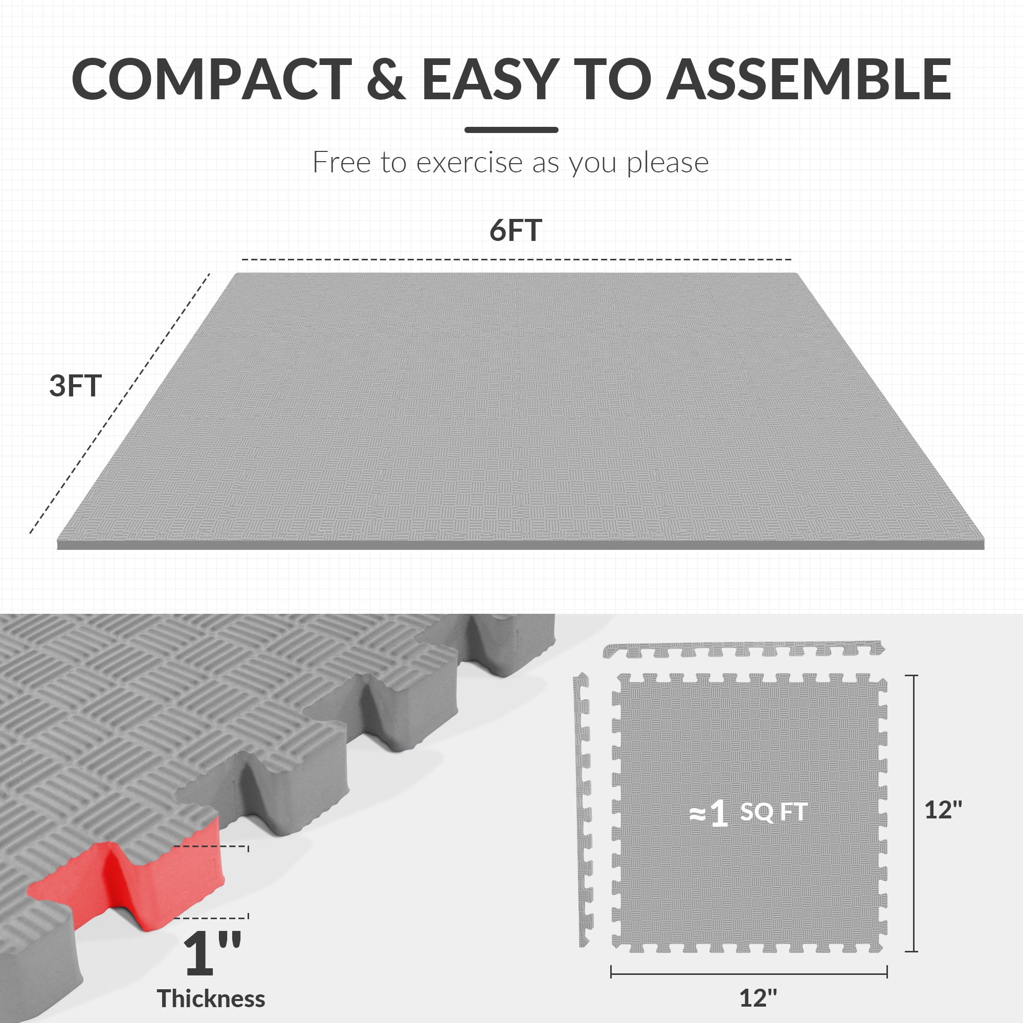 (2 pack) BalanceFrom 1 In. Thick Flooring Puzzle Exercise Mat with High Quality EVA Foam Interlocking Tiles, 18 Piece, 72 Sq Ft. Gray