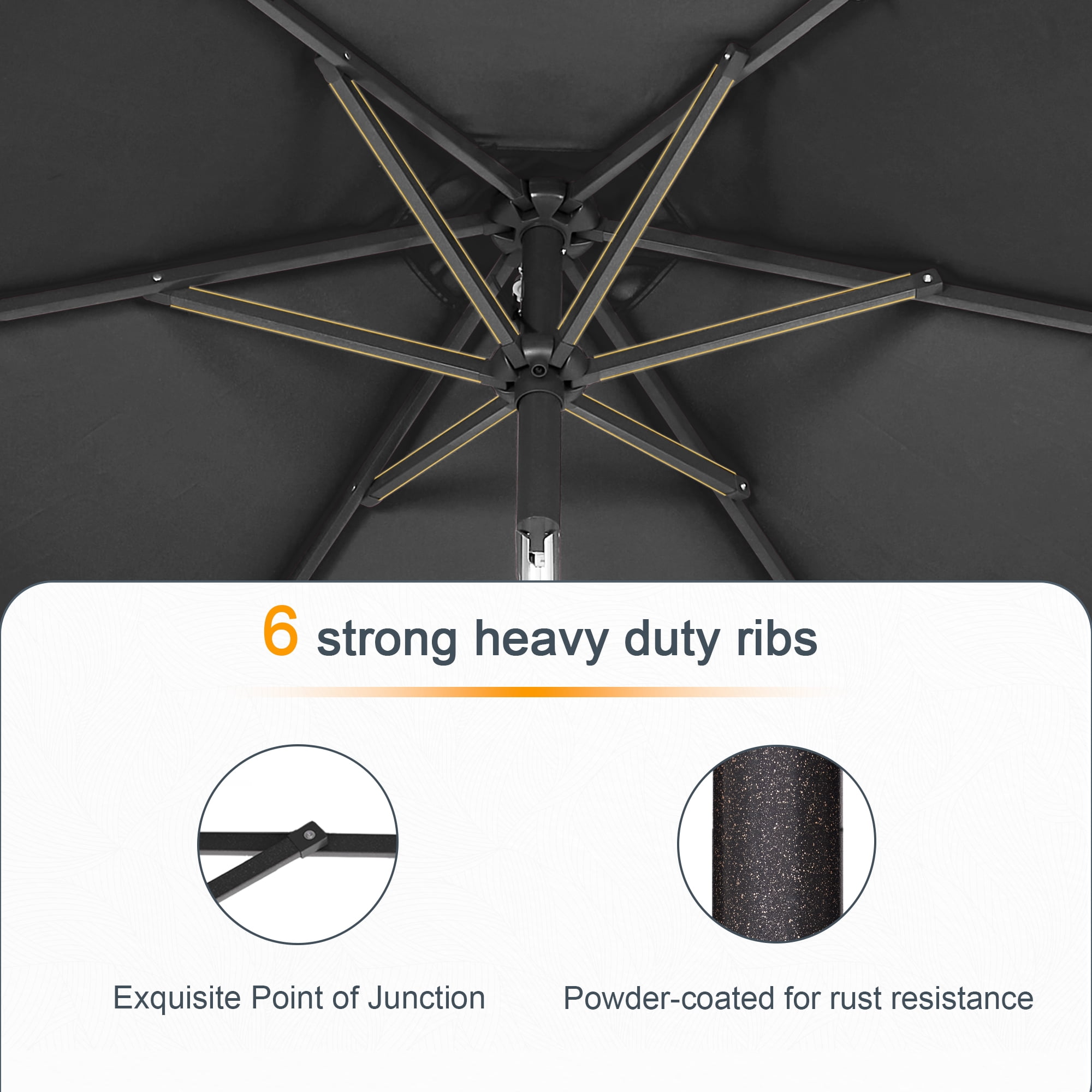 ACEGOSES 10 x 6.5ft LED Rectangle Outdoor Patio Deck Market Outside Table Umbrellas with Non-Fading Polyester canopy,Black