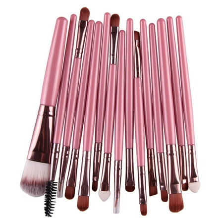- Beauty Make Up Foundation Brush Set 15pcs Eyeshadow Lip Cream Blush Brush Pink+Coffee