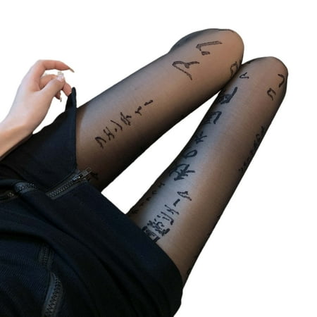 

SIEYIO Women Printed Stockings Retro Sexy Sheer Stocking Japanese Letter Pantyhose Jacquard Socks Anime Cosplay Clothing
