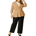 thumbnail image 3 of Agnes Orinda Women's Plus Size Blazers Notched Lapel Wear-to-Work Peplum Jacket Suit Blazer 4X Khaki, 3 of 9