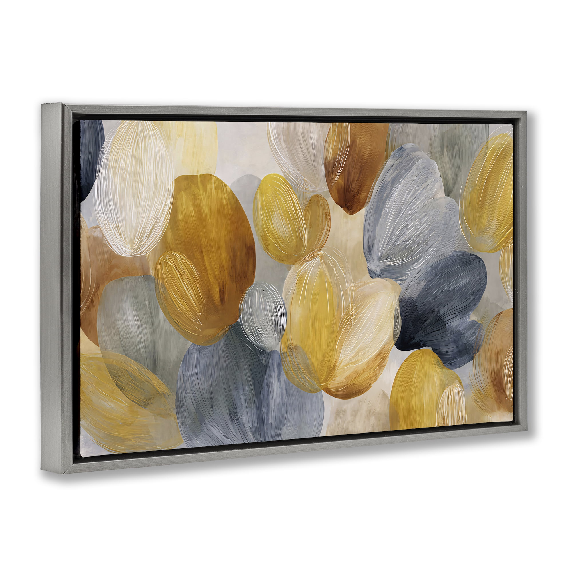 Stupell Industries Warm Oblong Layered Shapes Gray Framed Floater Canvas Wall Art, design by Jacky Ngan