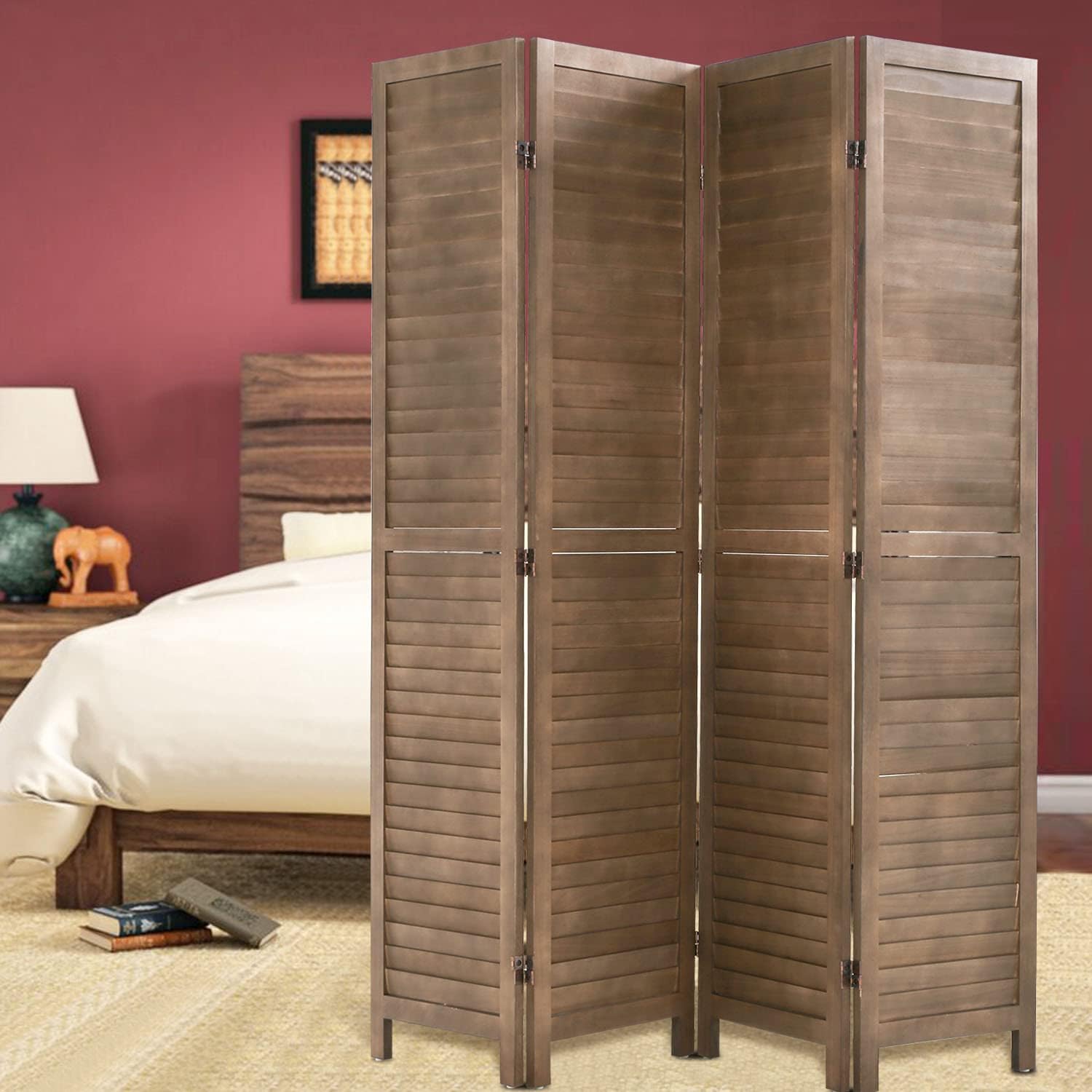 Dkelincs 4 Panel Wood Room Divider 68.9" x 15.7" Folding Privacy Screen Wall Divider for Home Office Bedroom, Brown