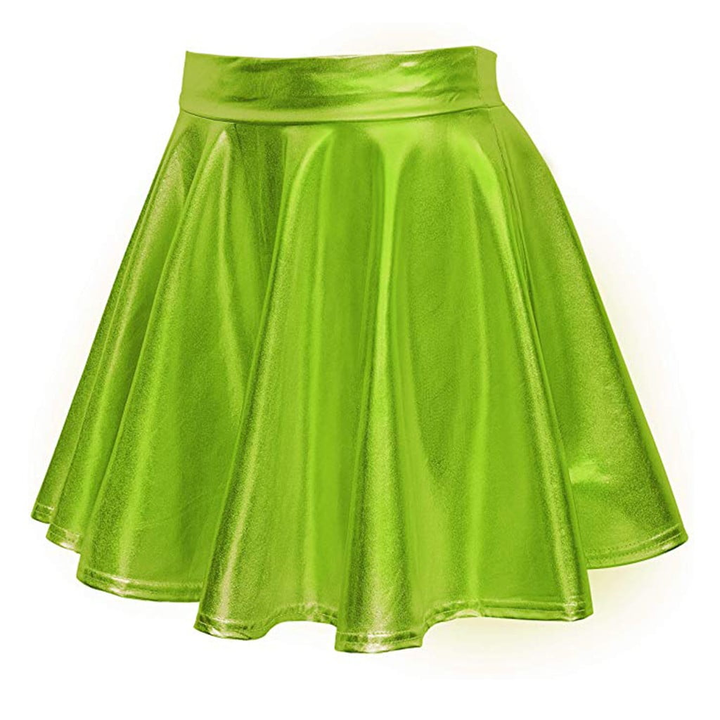 zhizaihu flowy skirt women's metal fold mini skirt fashion bright pure ...