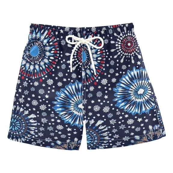 FORMRS Boys Swim Trunks Quick Dry Mesh Liner Boardshorts Sizes XS-XL, Blue Fireworks Pattern