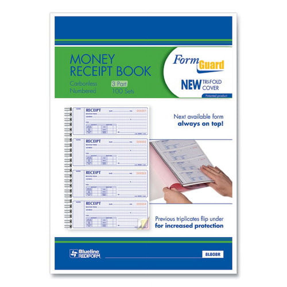 Money Receipt Book, Three-Part Carbonless, 7 X 2.75, 4/page, 100 Forms | Bundle of 2 Each