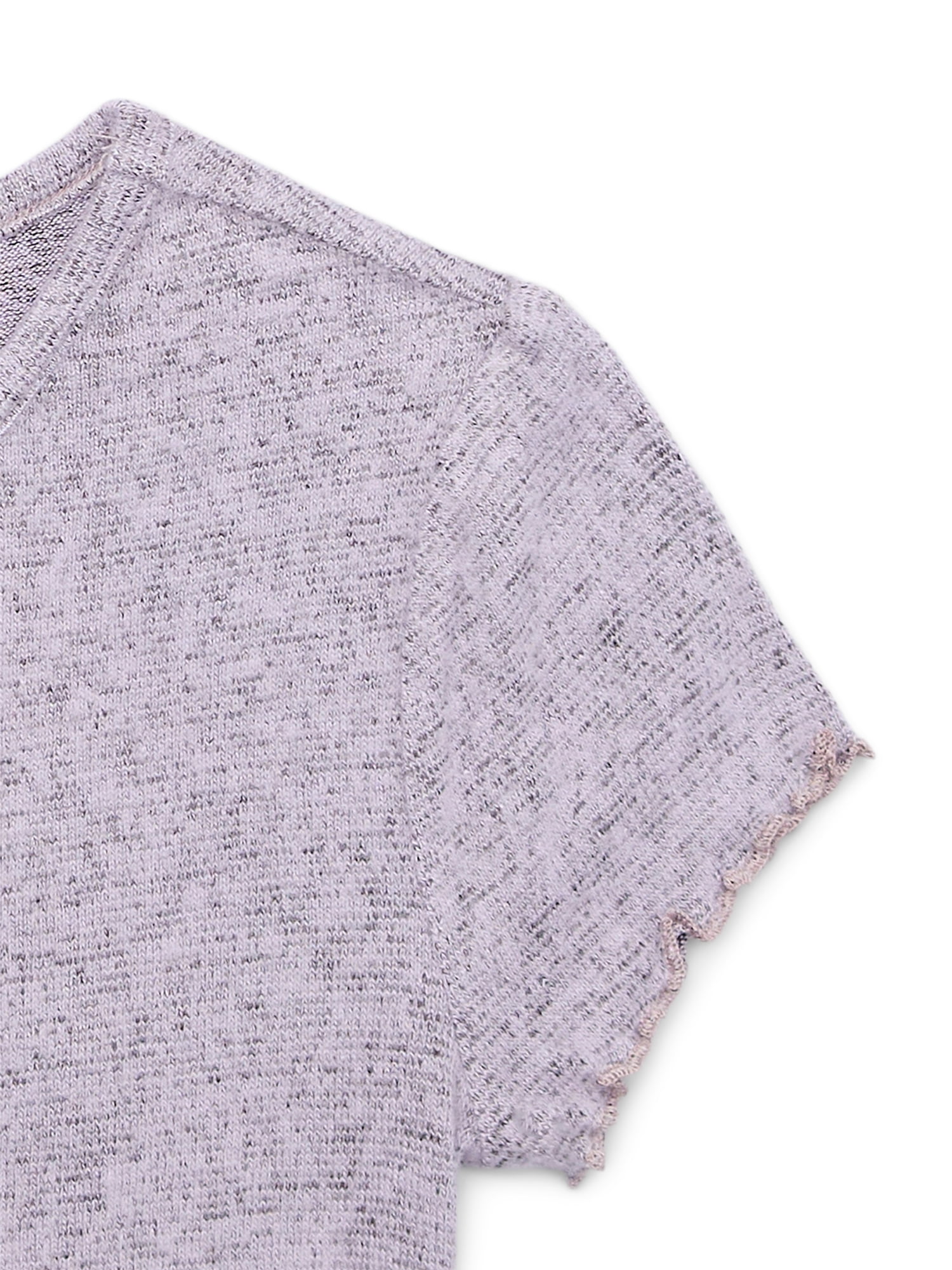Miss Chievous Girls Brushed Knit V-Neck Top with Lettuce Edge, Sizes 4-16