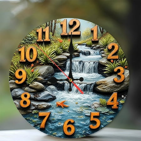 Waterfall Clock Nature Scenery Wall Clock 10-Inch Silent Wooden Wall Clock, Battery Operated (AA Batteries Not Included), Artistic Home Decor