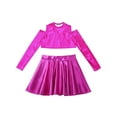 thumbnail image 3 of iiniim Kids Girls Long Sleeve Off Shoulder Jazz Hip Hop Ballet Dance Crop Top with Skirt Set Competition Dancewear A Rose 6, 3 of 7