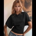 thumbnail image 3 of T-shirts pour Femmes à Col Rond, Taille Resserrée, T-Shirt Décontracté à Manches Courtes, Hauts d'Entraînement, T-Shirts Basiques de Couleur Unie, 3 of 5
