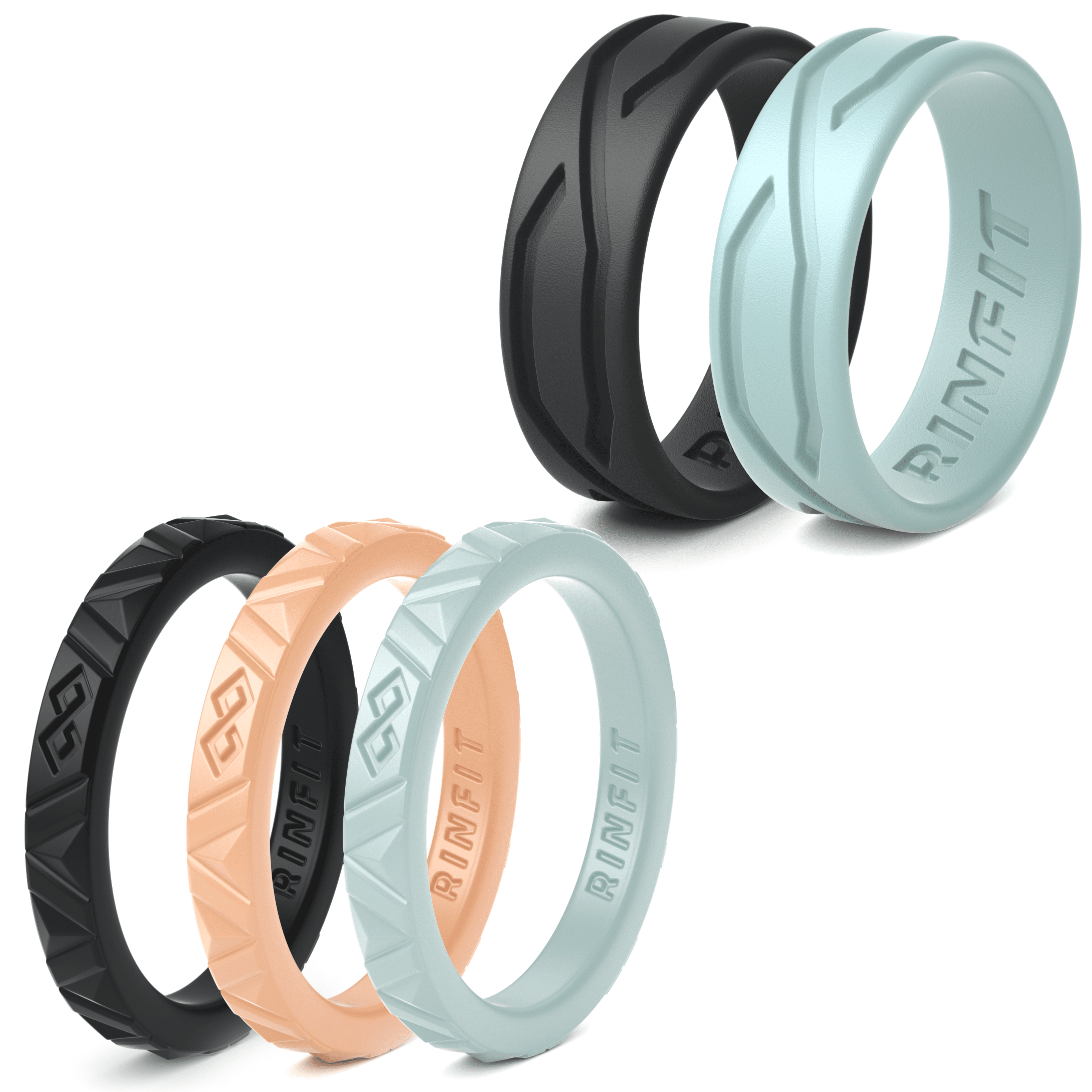 8 ROQ Silicone Wedding Rings for Women 4 & 2 Packs and Singles Affordable Thin Braided Stackable Silicone Rubber Wedding Bands 
