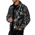 thumbnail image 4 of GrmtClth Autumn Mens Leaf Camo Heritage Trucker Jacket Long Sleeve Snap Buttons Relaxed Cut Road Trip Leisure Outerwear Black 2XL, 4 of 7