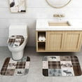 thumbnail image 4 of 4PCS/Set Wildlife Shower Curtain, Vintage Brown Rustic Wooden Board Deer Bear USA Flag Western Texas Star Barn Cabin Hunting Wild Animal Bathroom Decor, Non-Slip Bath Rugs, Cabin Rules, 4 of 7