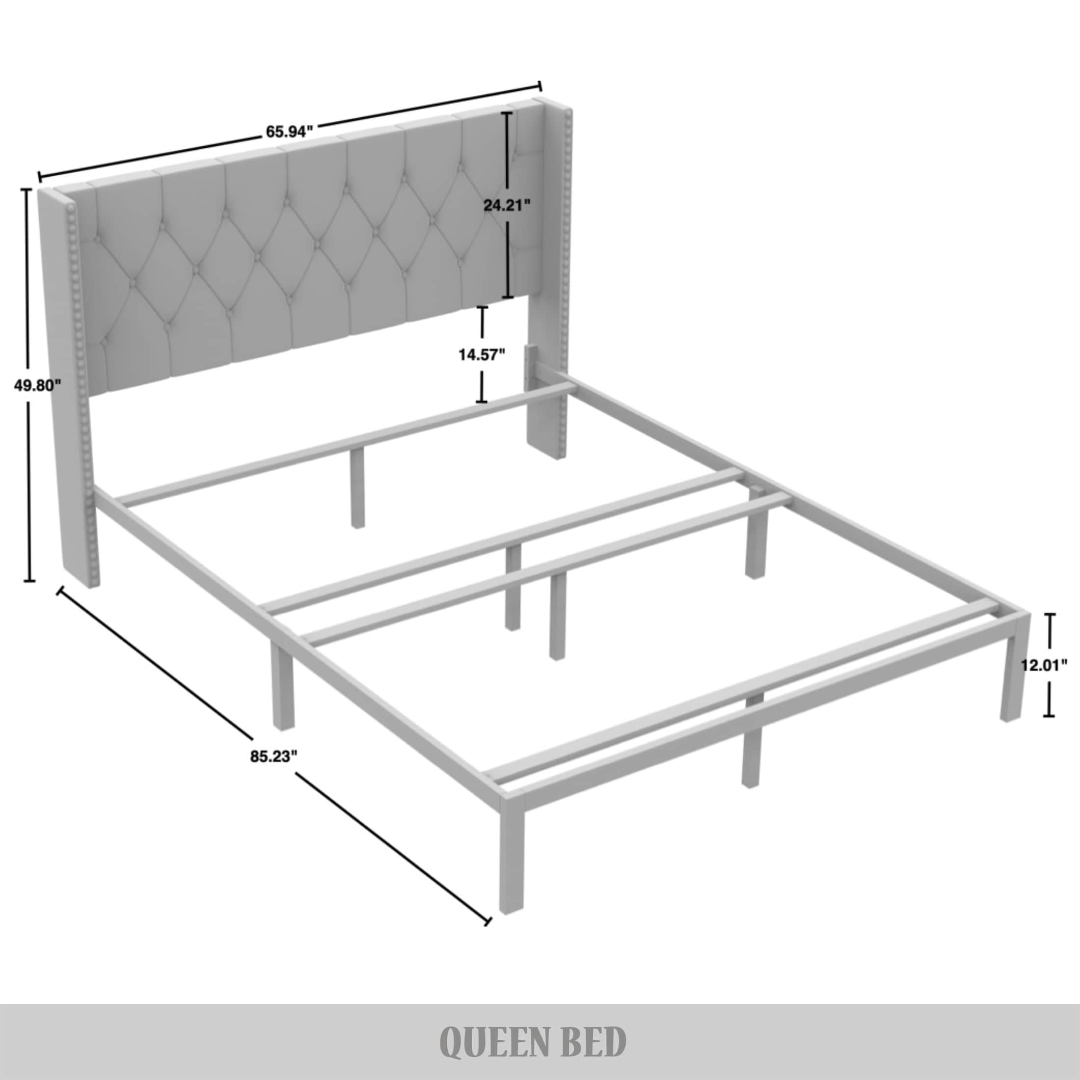 Castle Place Button Tufted Wingback Velvet Upholstered Bed, Black, Queen