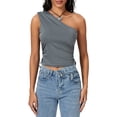 thumbnail image 3 of Women's Summer Fashion Tank Tops Sleeveless One Shoulder Solid Color/Floral Vest, 3 of 10