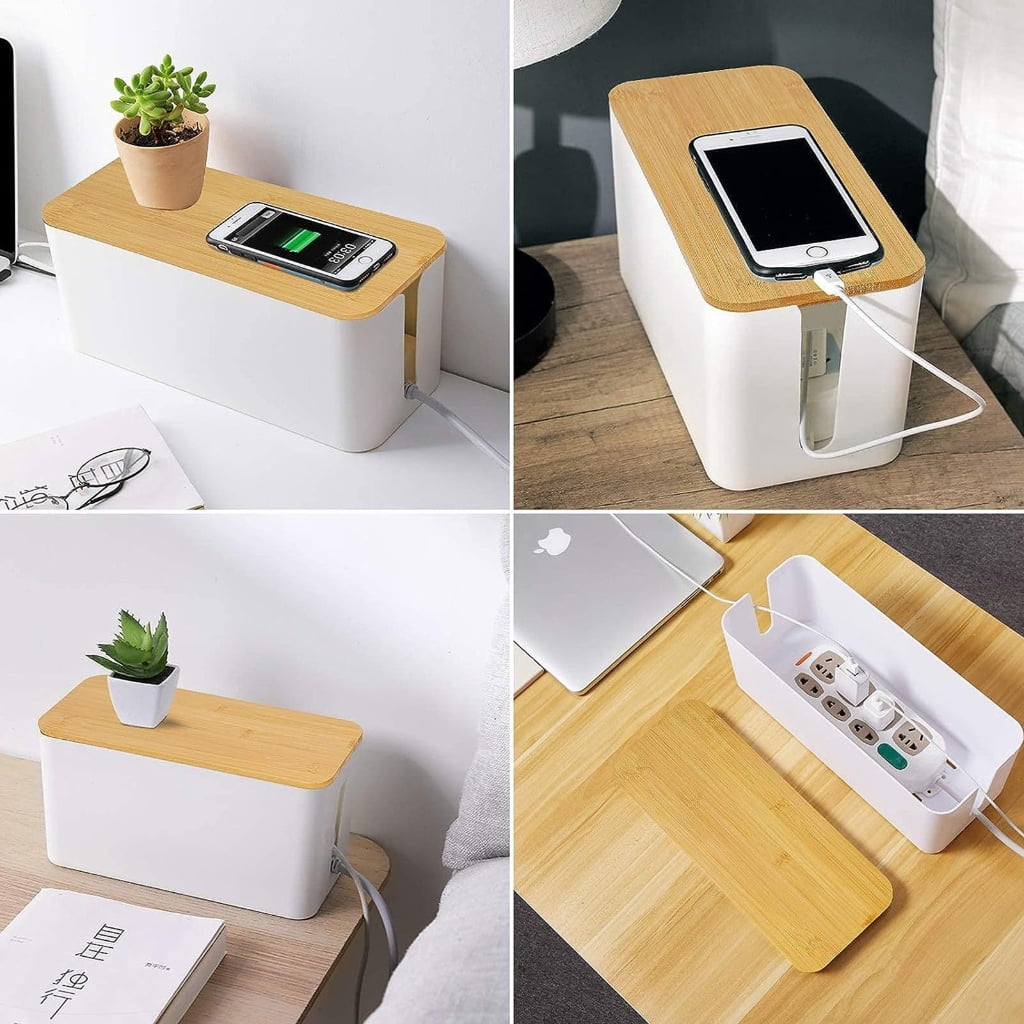 Plastic Desk Cable Management Box Dustproof Cord Organizers Cable Storage Box Wood and Plastic Texture for Home Office