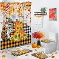 thumbnail image 2 of Autumn Pumpkin Sunflower Gnome Shower Curtain Sets with Rugs Fall Leaves Buffalo Bathroom Set with Non-Slip Rug,Toilet Lid Cover,Bath Mat and 12 Hooks 72x72 inches Bathroom Decor 4 Pcs, 2 of 8