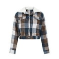 thumbnail image 4 of Women's Flannel Plaid Shirts Button Down Cardigans Short Tops Casual Fashion Outdoor Cropped Outfits Fall Fleece Long Sleeve Shacket Coats, 4 of 6