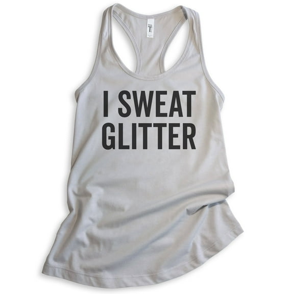 I Sweat Glitter Tank Top, Ladies Racerback Tank Top, Workout Tank, Exercise Tank, Glitter Tank, Silver Gray, Small