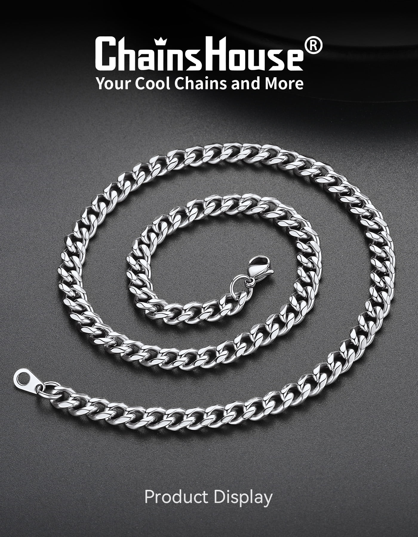 ChainsHouse Silver Cuban Link Chain Necklace for Men Women Stainless Steel 6mm Chunky Chains Choker Necklaces Mens Jewelry Gift, 30 Inches