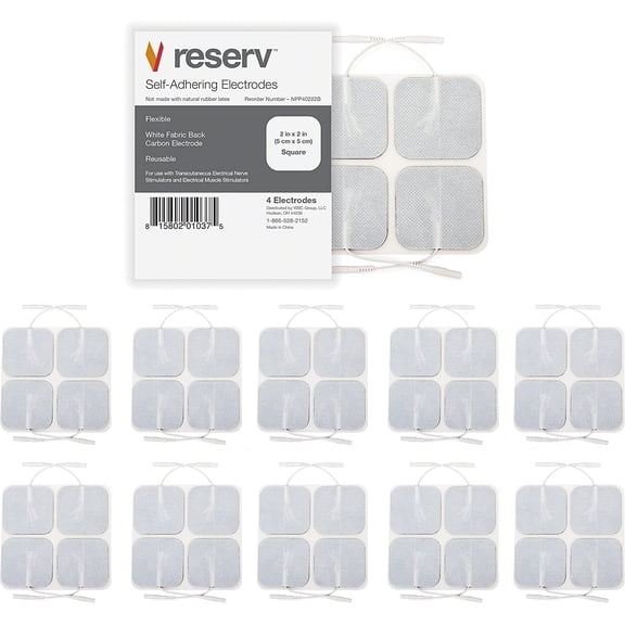 2" x 2" Premium Re-Usable Self Adhesive Electrode Pads for TENS/EMS Unit, Fabric Backed Pads with Premium Gel (White Cloth and Latex Free) (1 Pack (40 electrodes))