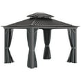 thumbnail image 2 of Outsunny Patio Gazebo 12' x 10', Netting & Curtains, 2 Tier Double Vented Steel Roof, Hardtop, Ceiling Hooks, Rust Proof Aluminum, Gray, 2 of 9