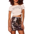 thumbnail image 4 of Women Glitter Mini Skirt, High Waist Disco Sequin Club Skirt Clothes, 4 of 7
