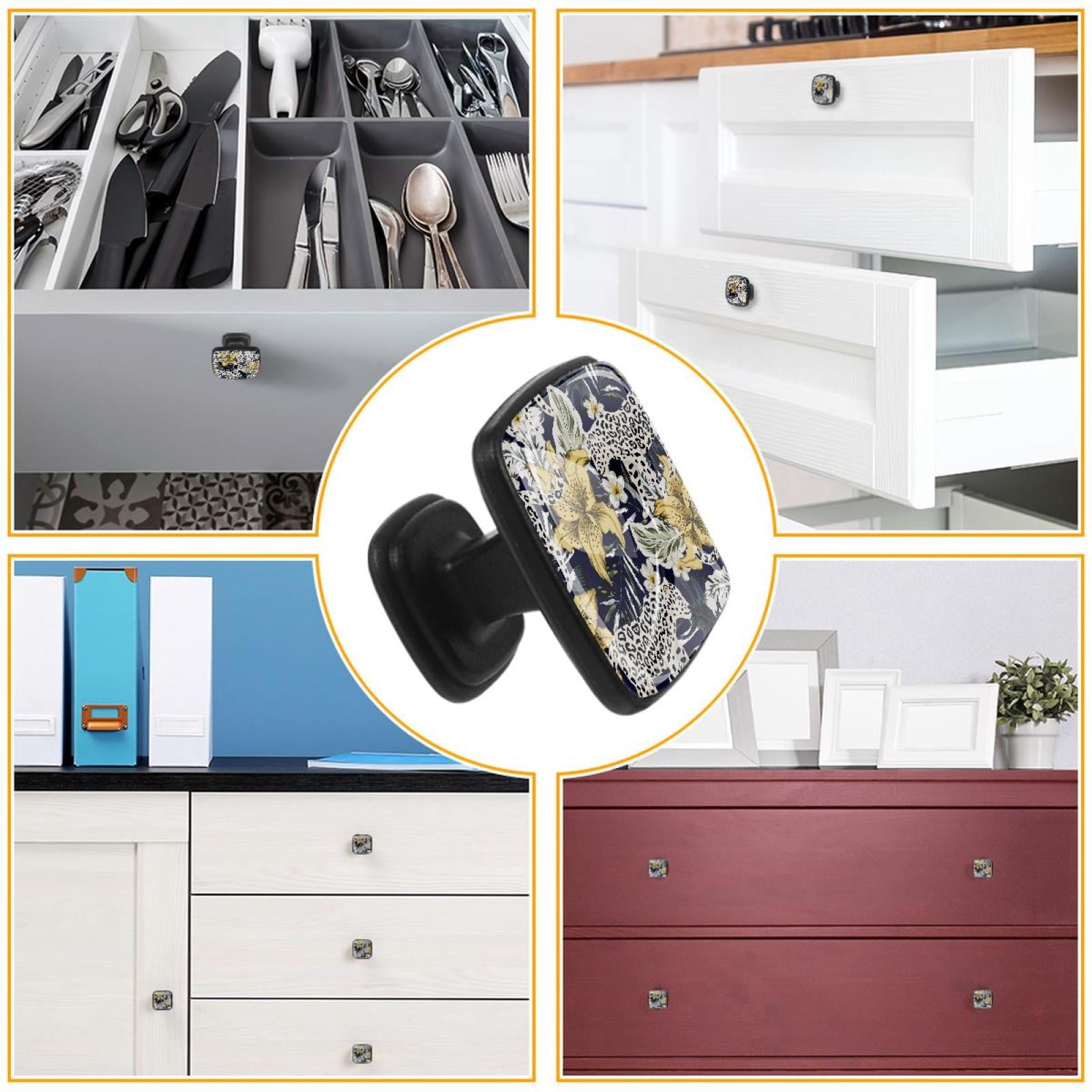 4 Pcs Cabinet Handle Drawer Pulls Tropical Leaves Floral Knobs with Screws Square Furniture Office Cabinet Knob Decoration